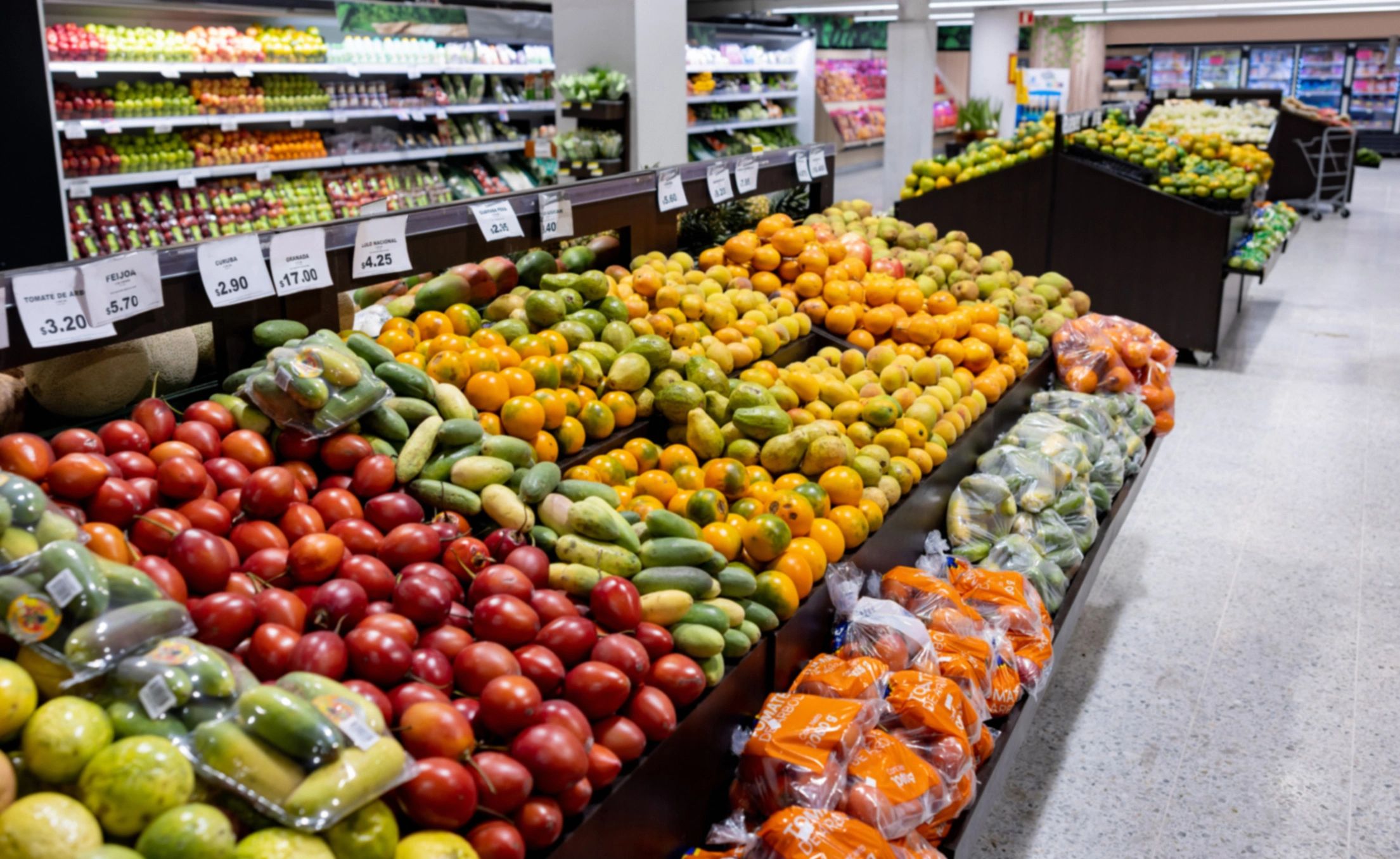 Fresh produce aisle in a supermarket
